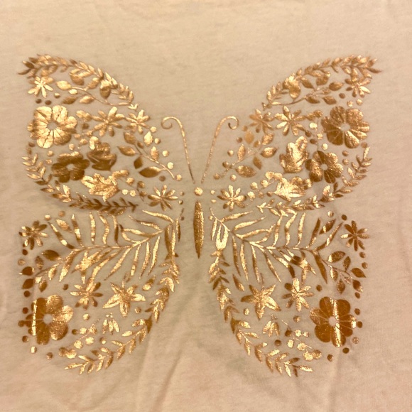 Girl’s Size S(6-7) Rose Gold Butterfly 🦋 on Pale Pink Cotton GAP T-shirt- EUC - Picture 2 of 3